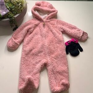 Carters pink teddy fleece footed bodysuit mitten hand covers Infant 6 months